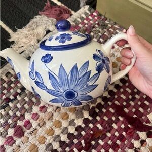 Hand Painted Blue Floral Ceramic Teapot